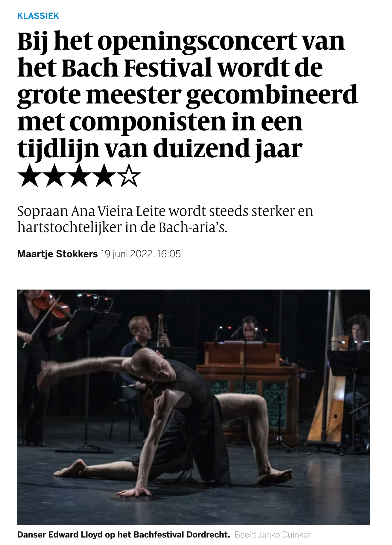 Volkskrant: 'The Opening Concert Bach Festival exudes connection with each other and love for music'